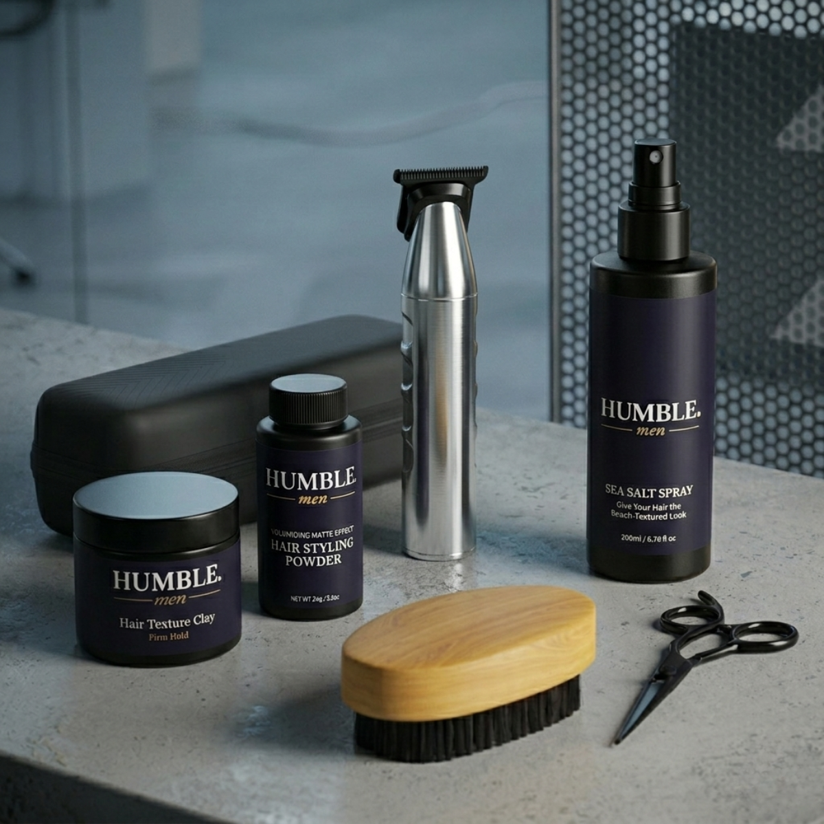 Professional men’s grooming bundle by Humble Men with trimmer shaver and beard care accessories
