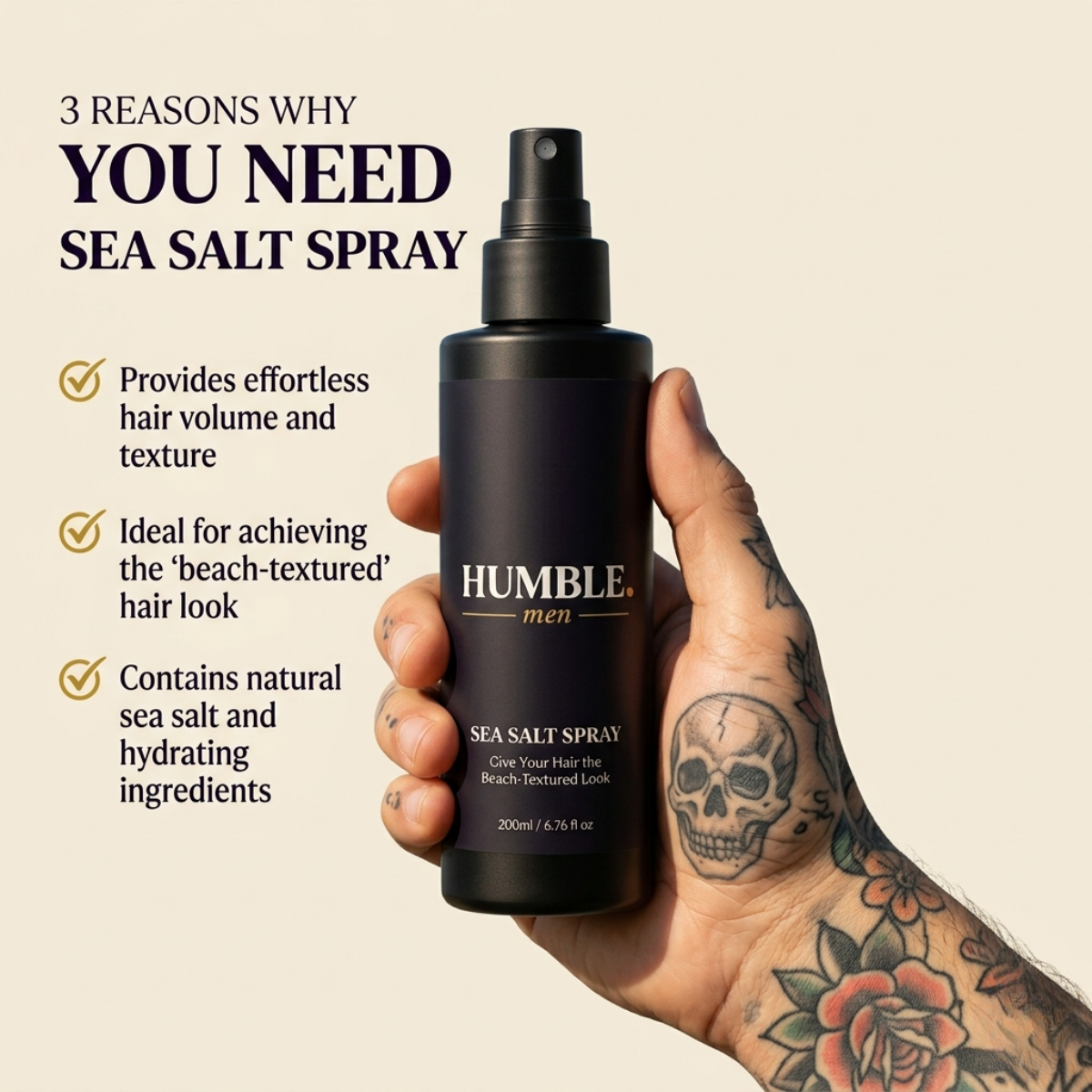 Humble Men styling spray for messy hair texture volume and natural finish