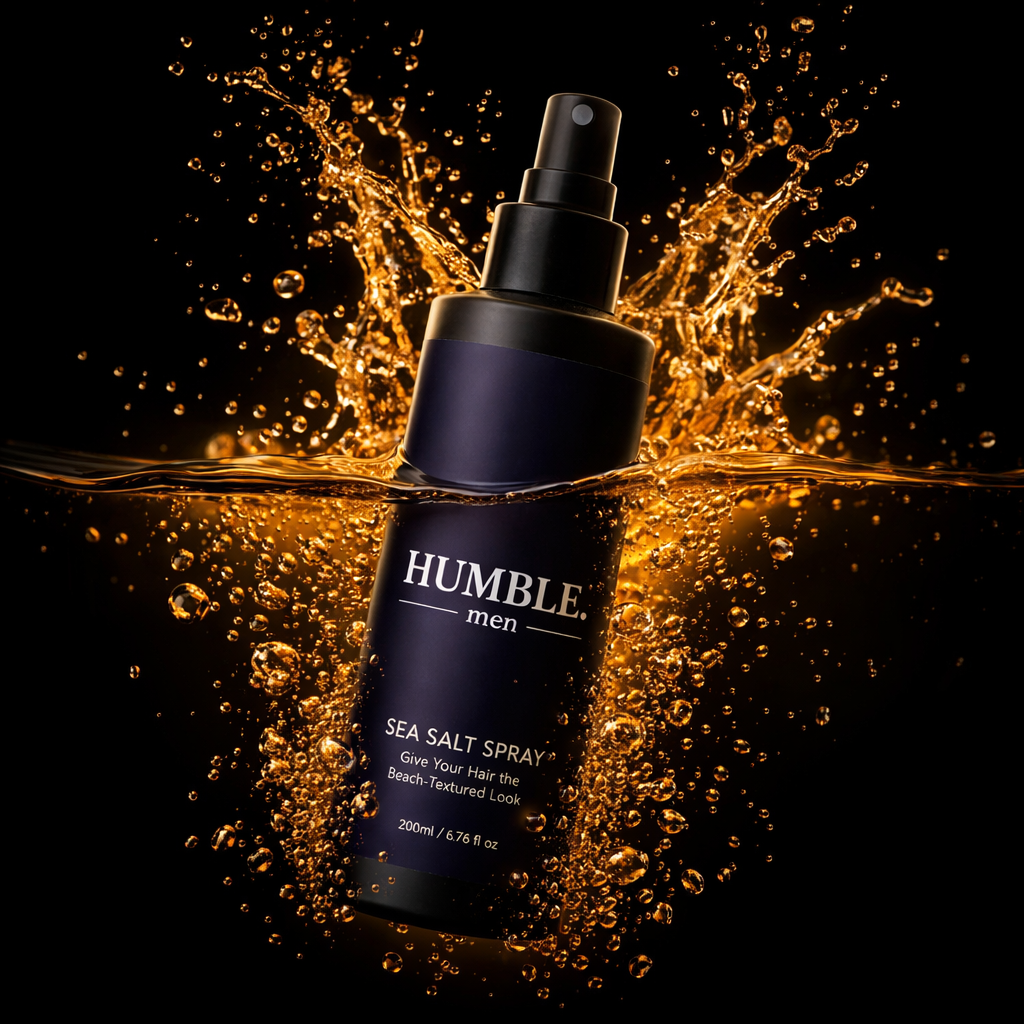 Men’s sea salt spray by Humble Men for beach waves and messy textured hair