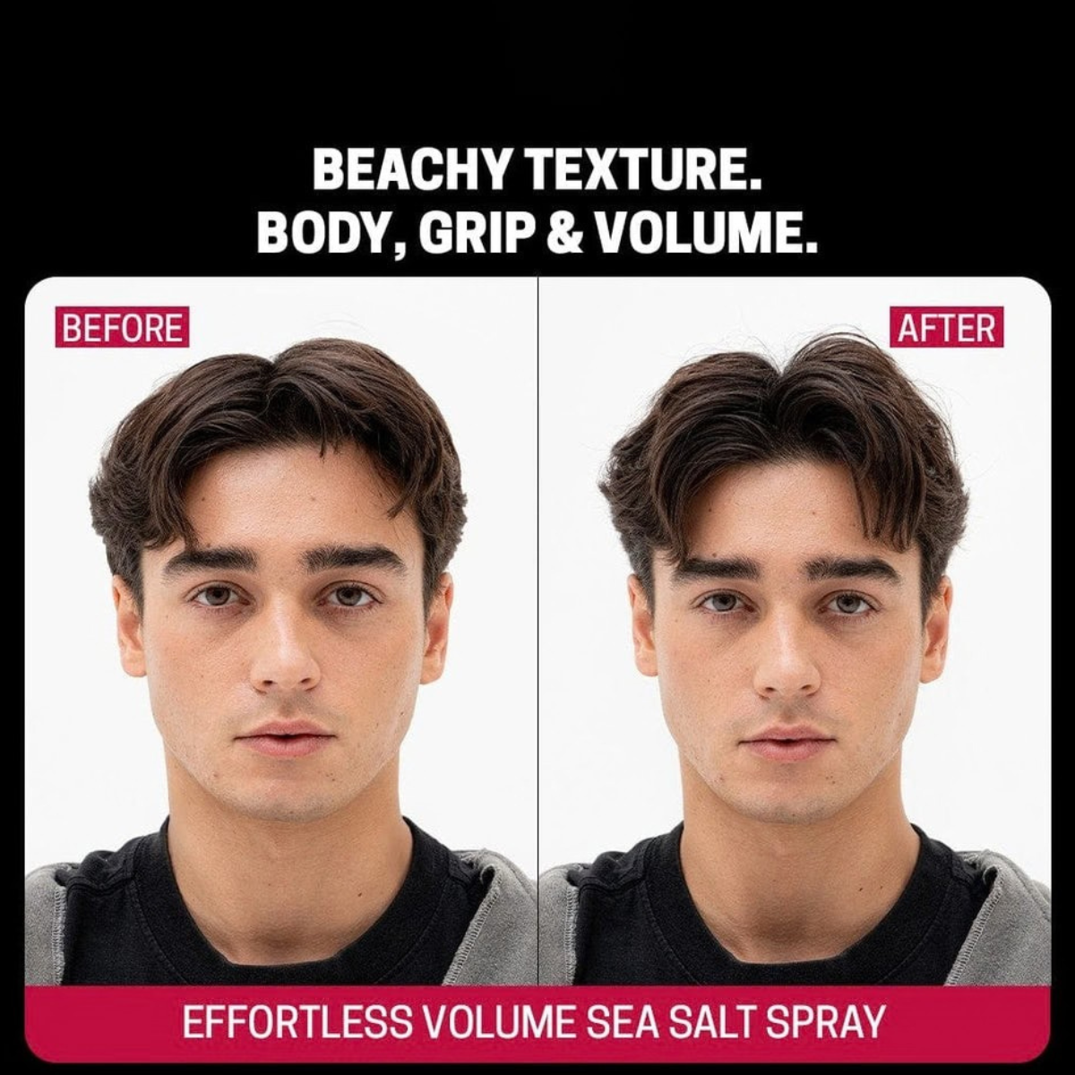 Men’s sea salt spray creating beach style waves and fuller hair appearance