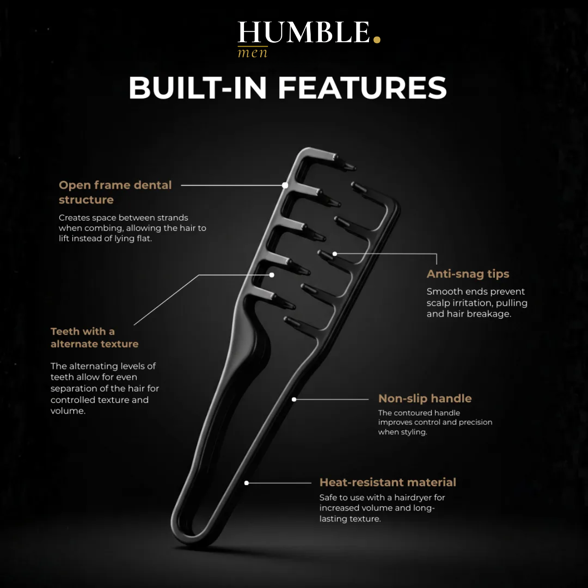 Wide tooth texture comb by Humble Men for fuller hair and natural styling